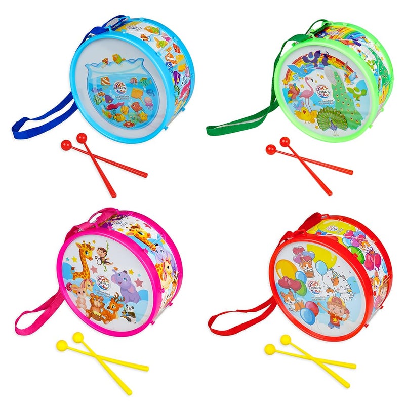 RATNA'S طقم طبول موسيقية للأطفال الكبار من ريذم مع 2 عصا وحزام تعليق، تصميمات حيوانات ملونة، لعبة تعليمية للأطفال من 3 سنوات فما فوق - Image 5