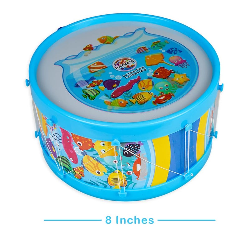 RATNA'S طقم طبول موسيقية للأطفال الكبار من ريذم مع 2 عصا وحزام تعليق، تصميمات حيوانات ملونة، لعبة تعليمية للأطفال من 3 سنوات فما فوق - Image 3