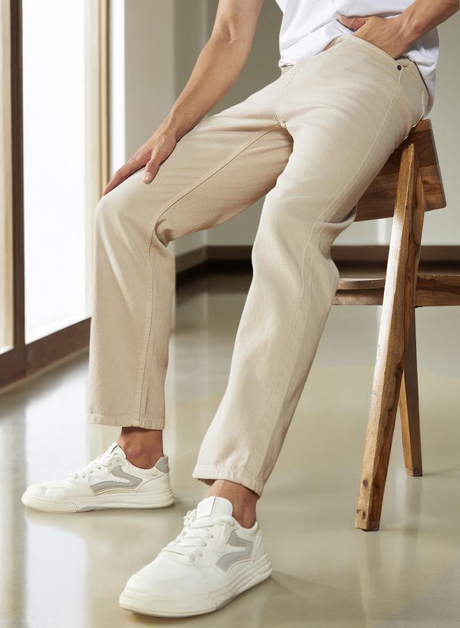 Dennis Lingo Men's Ecru 100% Cotton Denim Full Length Relaxed Jeans  - Image 1