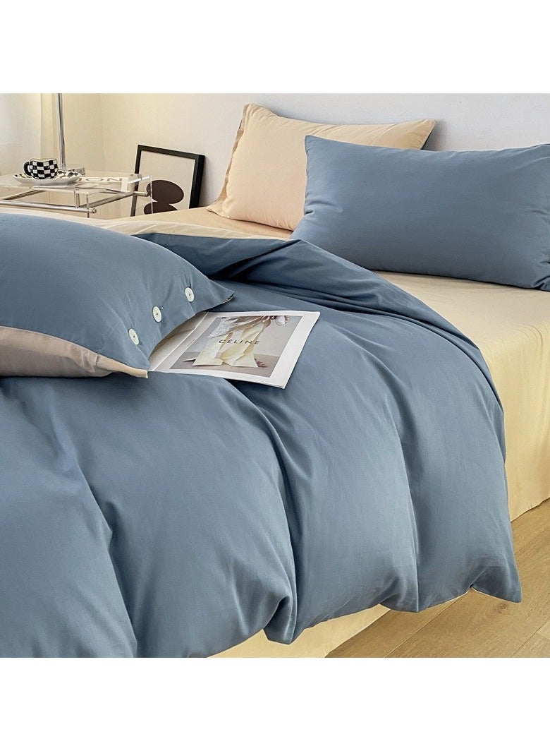 AROAQ Bed Cover Set, Soft Luxurious Pure Bedsheet Set, Long-staple Cotton Simple Solid Color Bed Sheet Quilt Cover Bedding Twill Cotton Set, (Van star blue color, 1.2m Bed Sheet Three-piece Set )  - Image 3