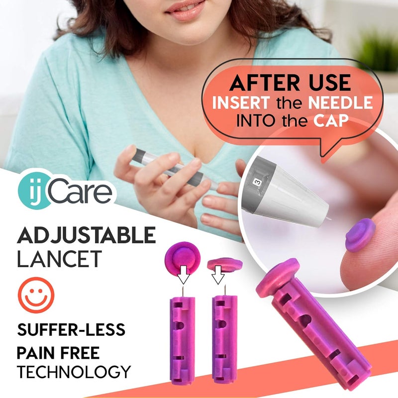 ijCare 30 جرام من إبر وخز الدم 100 قطعة تناسب أي أجهزة وخز قياسية وأجهزة وخز السكري في مجموعة اختبار سكر الدم الخاصة بنا مستلزمات السكري بأسعار معقولة - Image 3