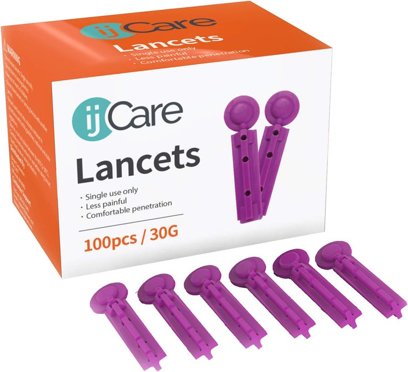 ijCare 30 جرام من إبر وخز الدم 100 قطعة تناسب أي أجهزة وخز قياسية وأجهزة وخز السكري في مجموعة اختبار سكر الدم الخاصة بنا مستلزمات السكري بأسعار معقولة - Image 1