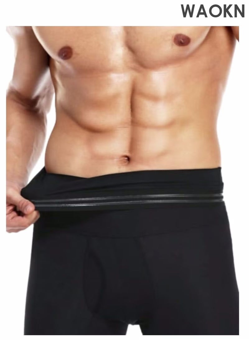 WAOKN Men's High Waist Tummy Abdomen Leg Control Slimming Shapewear Underwear Shorts Anti-Curling Body Shaper Seamless Belly Girdle Boxer Briefs Men’s Shapewear Tummy Control Shorts  Shaper Seamless Boxer Brief Underwear (Black) - Image 2