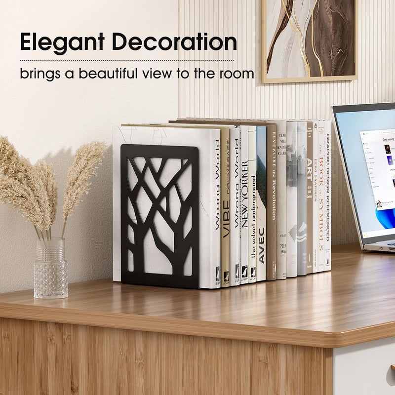 MaxGear Book Ends Tree Design Modern Bookends for Shelves, Non-Skid Book Holder, Heavy Duty Metal Book Storage for Books/CDs, Decorative Book Stopper for Home, 7 x 4.7 x 3.5”, Black,2 Pair/4 Pieces - Image 2