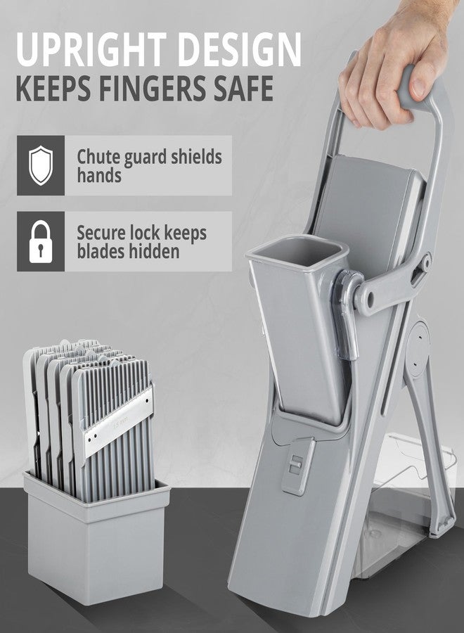 EMSON Safe Mandoline Slicer for Kitchen, All in 1 Mandoline Slicer for Food Works as Potato Slicer, Vegetable Slicer, Food Slicer, French Fry Cutter and More with 5 Blades and Storage Container - Image 2