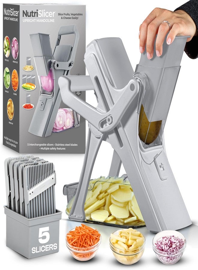 EMSON Safe Mandoline Slicer for Kitchen, All in 1 Mandoline Slicer for Food Works as Potato Slicer, Vegetable Slicer, Food Slicer, French Fry Cutter and More with 5 Blades and Storage Container - Image 1