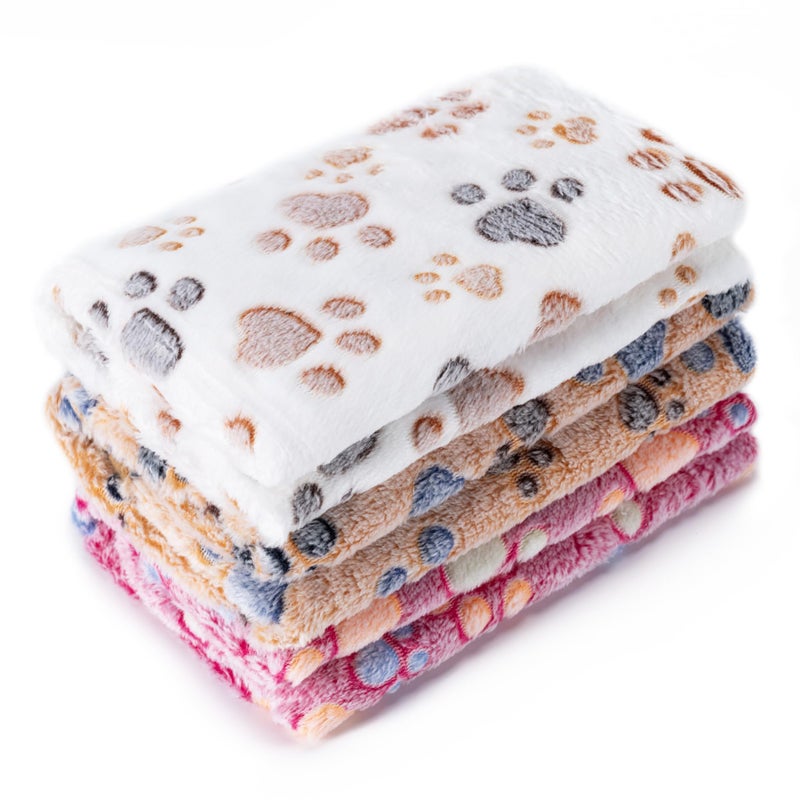 CADONO 1 Pack 3 Blankets Super Soft Fluffy Premium Fleece Pet Blanket Flannel Paw Printed Throw for Dog Puppy Cat Medium 30x20 Brown Pink White - Image 2