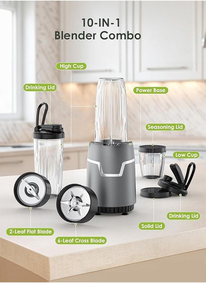 Xoopla - Countertop Blender Smoothie Maker,Multifunctional Personal Size Juice Blender,Juicer Blender 10-Piece Set with 2 * 798ML To-Go Cups 298 ML Grinding Cup,800W Watt/27000RPM Turbo Speed/Stainless Steel Blades,Mini Sports Mixer and Grinder Combo for Kitchen Smoothies Fresh Fruit Shakes - Image 1