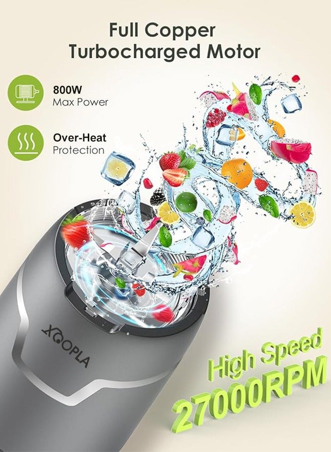 Xoopla Countertop Blender Smoothie Maker, 800W 27000RPM Multifunctional Personal Size Juice Blender, Smoothie Blender 10-Piece Set with 2 * 798ML To-Go Cups 298 ML Grinding Cup Stainless Steel Blades, Mini Sports Mixer and Grinder Combo for Kitchen Smoothies Fresh Fruit Shakes - Image 3