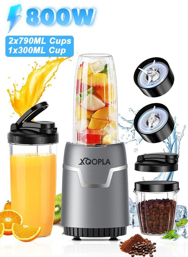 Xoopla Countertop Blender Smoothie Maker, 800W 27000RPM Multifunctional Personal Size Juice Blender, Smoothie Blender 10-Piece Set with 2 * 790ML To-Go Cups 300 ML Grinding Cup Stainless Steel Blades, Mini Sports Mixer and Grinder Combo for Kitchen Smoothies Fresh Fruit Shakes - Image 1