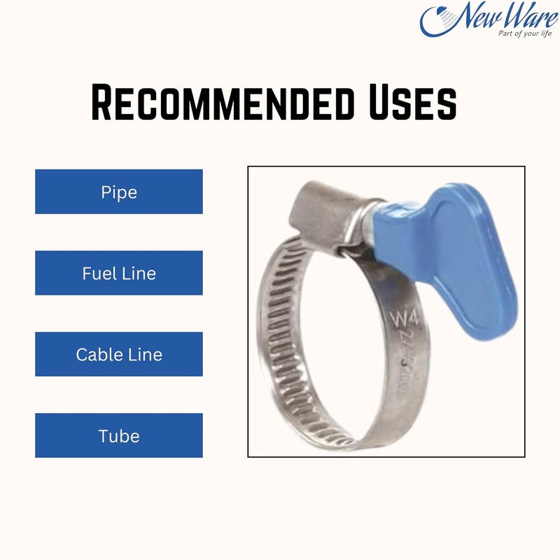 NEW WARE مشبك خرطوم من الفولاذ المقاوم للصدأ بقطر 1/2 بوصة قابل للتعديل مع مفتاح للاستخدامات الصحية والسيارات والميكانيكية (عبوة من 10) - Image 2