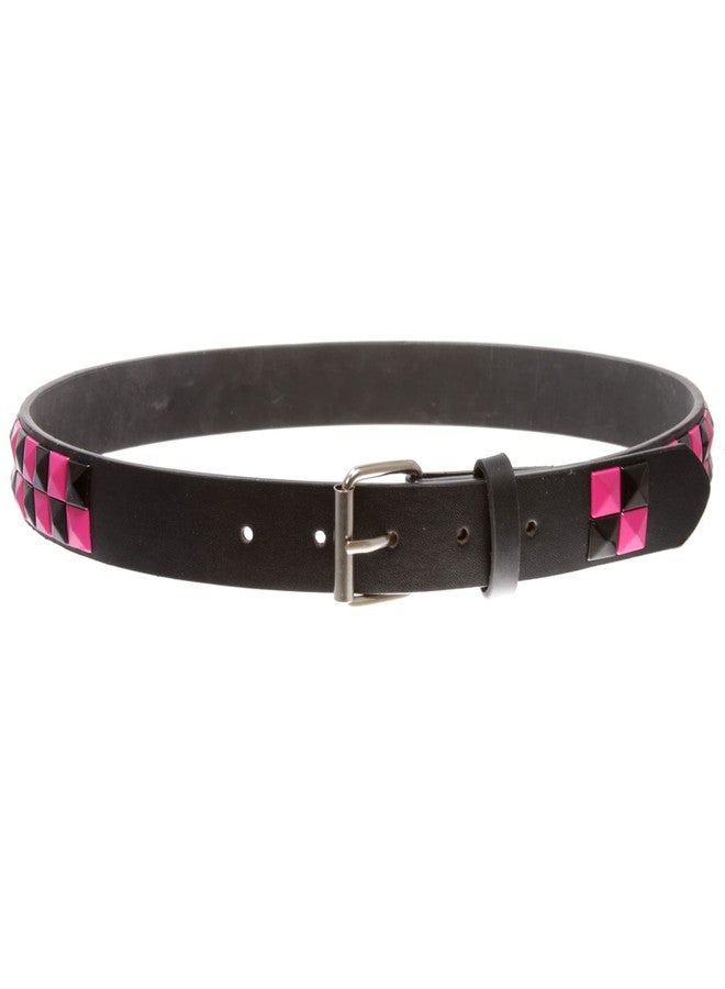 Beltiscool Kids Snap On Punk Rock Black & Hot Pink Star Studded Checkerboard Leather Belt, black/hot pink | s-24" - Image 3