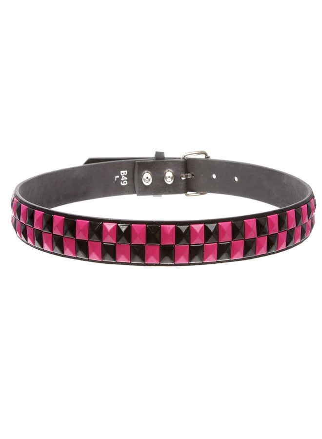 Beltiscool Kids Snap On Punk Rock Black & Hot Pink Star Studded Checkerboard Leather Belt, black/hot pink | s-24" - Image 4