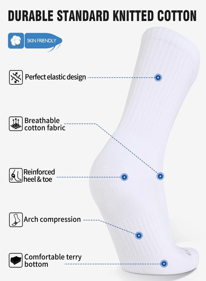 CLOSEMATE Mens Moisture-Wicking Athletic Cushioned Crew Socks 6 Pairs Cotton Comfy Running Training Sports(6 White, Size L) - Image 4
