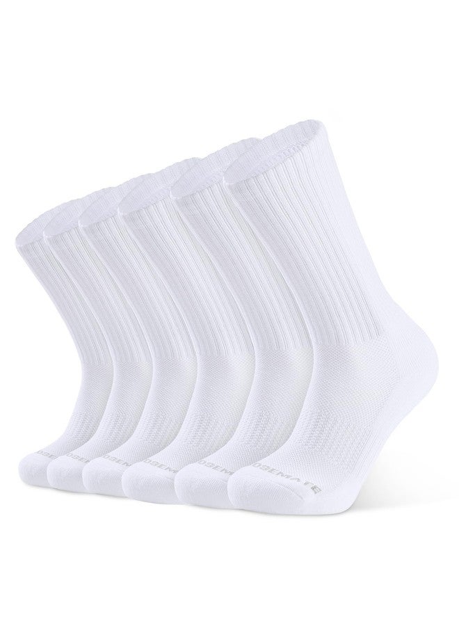 CLOSEMATE Mens Moisture-Wicking Athletic Cushioned Crew Socks 6 Pairs Cotton Comfy Running Training Sports(6 White, Size L) - Image 1