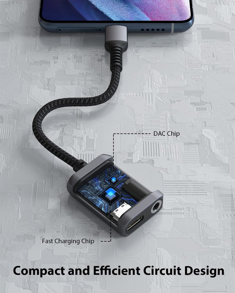 Stouchi محول شحن سماعات رأس USB C إلى 3.5 مم 2 في 1 من ستوتشي مع شحن سريع PD وDAC عالي الدقة لسماعات الأذن آيفون 17 16 15، جالاكسي S25 /24/S24+/S23/S22/S21، آيباد برو، بيكسل 9/8/7 - Image 4