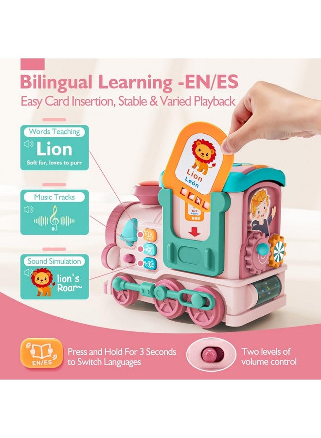 hahaland لعبة موسيقية للبنات من عمر 1 إلى 2 سنة، هدايا النشاط الموسيقي للعام الأول مع قطار موسيقي وبطاقات فلاش تتحدث ثنائية اللغة (إنجليزي/إسباني)، ألعاب تعليمية للأطفال الصغار، ألعاب للأطفال من 12-18 شهر، هدايا عيد الفصح للبنات - Image 4