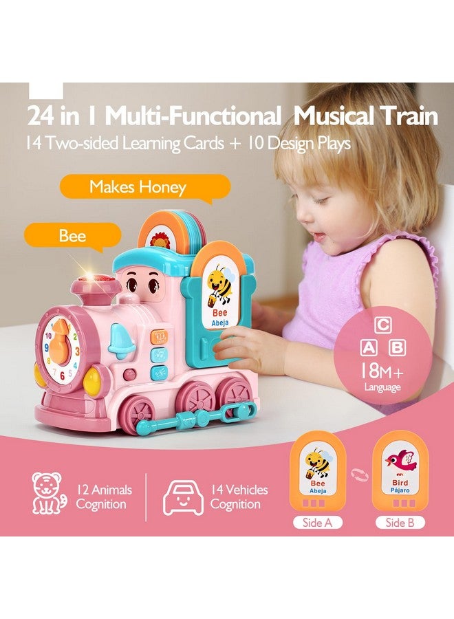 hahaland لعبة موسيقية للبنات من عمر 1 إلى 2 سنة، هدايا النشاط الموسيقي للعام الأول مع قطار موسيقي وبطاقات فلاش تتحدث ثنائية اللغة (إنجليزي/إسباني)، ألعاب تعليمية للأطفال الصغار، ألعاب للأطفال من 12-18 شهر، هدايا عيد الفصح للبنات - Image 2