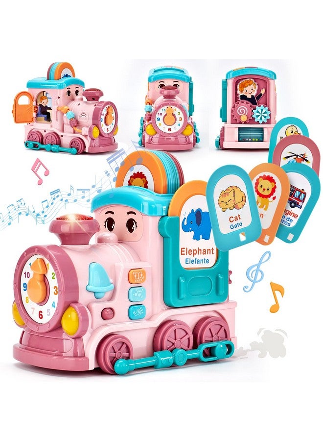 hahaland لعبة موسيقية للبنات من عمر 1 إلى 2 سنة، هدايا النشاط الموسيقي للعام الأول مع قطار موسيقي وبطاقات فلاش تتحدث ثنائية اللغة (إنجليزي/إسباني)، ألعاب تعليمية للأطفال الصغار، ألعاب للأطفال من 12-18 شهر، هدايا عيد الفصح للبنات - Image 1