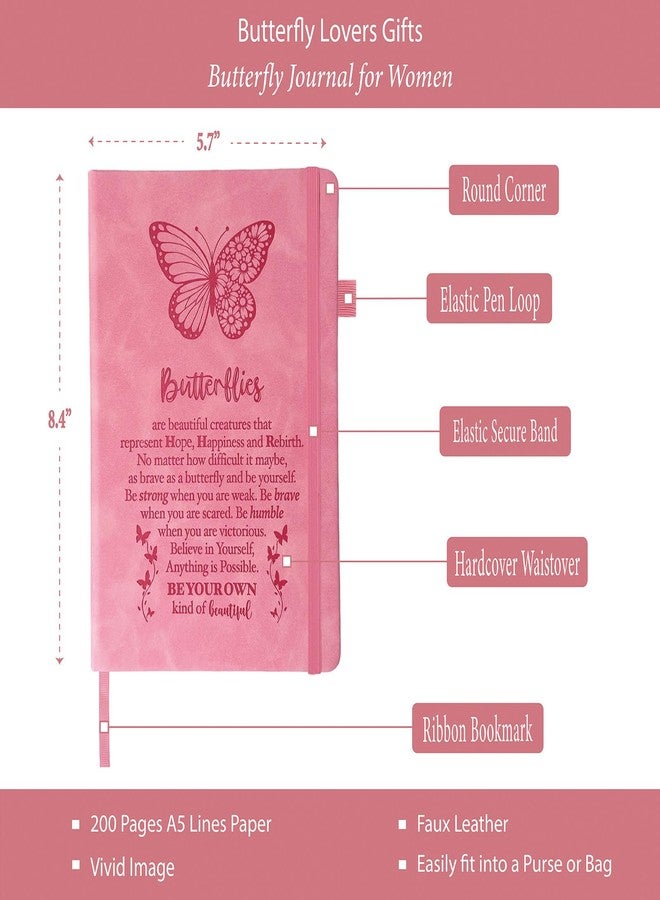 MALLAbyLAMMA Butterfly Gifts Women, Butterfly Journal Pink 200 Pages Notebook A5 Lined with Pen and Keychain, Inspiration Gift for Butterfly Lovers Birthday Housewarming Going Away Retirement Christmas - Image 3