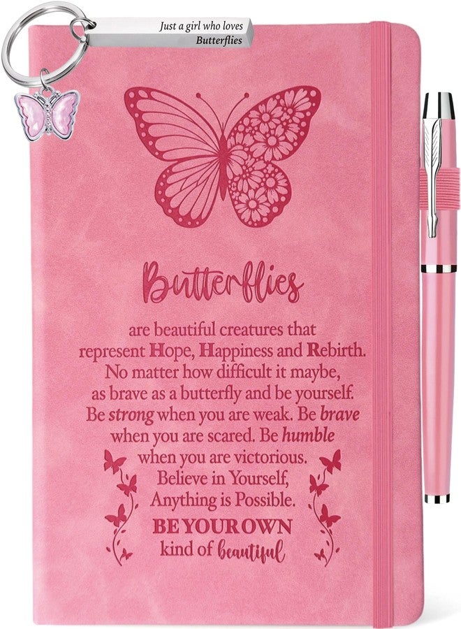 MALLAbyLAMMA Butterfly Gifts Women, Butterfly Journal Pink 200 Pages Notebook A5 Lined with Pen and Keychain, Inspiration Gift for Butterfly Lovers Birthday Housewarming Going Away Retirement Christmas - Image 1