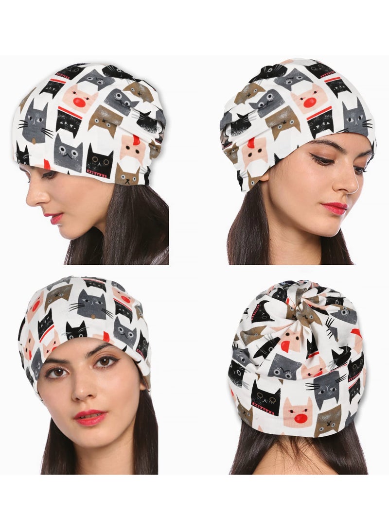 SYOSI 2 Pcs Cartoon Cat Cap Cotton Slouchy Beanie Hip Hop Soft Lightweight Running Adult Dwarf Hats Chemo for Men Women  - Image 3