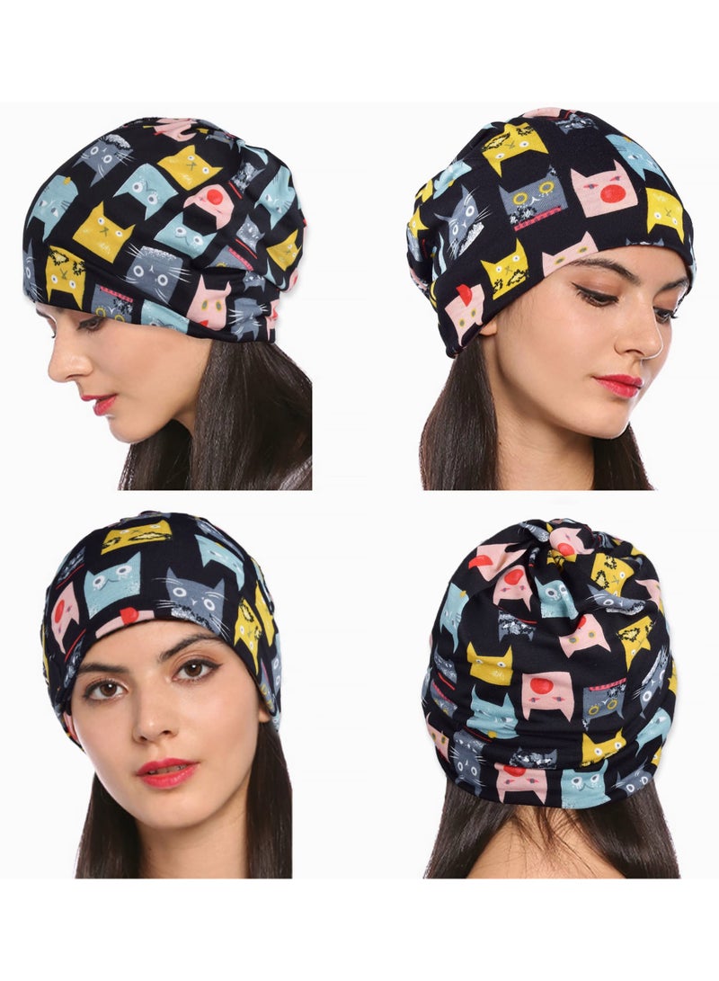 SYOSI 2 Pcs Cartoon Cat Cap Cotton Slouchy Beanie Hip Hop Soft Lightweight Running Adult Dwarf Hats Chemo for Men Women  - Image 2