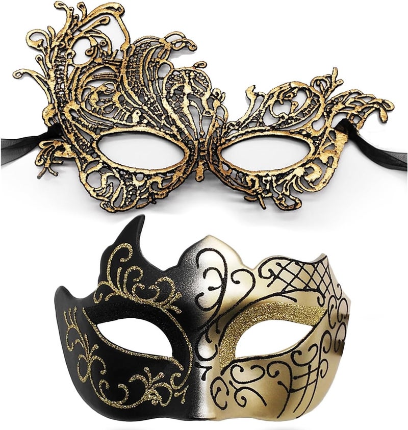 HZYH Couple Masquerade Masks for Men and Women, Shiny Lace Costume Face Masks for Halloween Party Prom Ball Dress-Up - Image 1