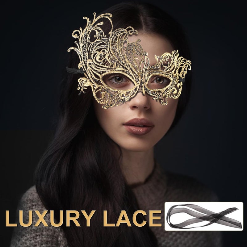 HZYH Couple Masquerade Masks for Men and Women, Shiny Lace Costume Face Masks for Halloween Party Prom Ball Dress-Up - Image 5