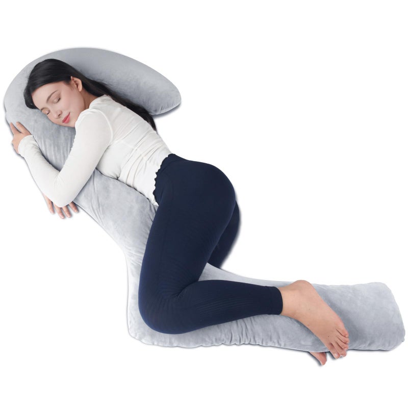 EKEPE Swan Body Pillow with Cover, 68 Inches Memory Foam Full Body Pillow for Side Sleeper, Long Pregnancy Pillow with Contour Support for Back, Knee, Leg Relief - Middle Grey - Image 1