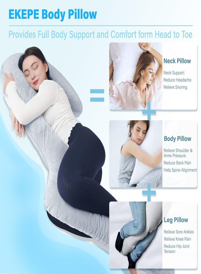 EKEPE Swan Body Pillow with Cover, 68 Inches Memory Foam Full Body Pillow for Side Sleeper, Long Pregnancy Pillow with Contour Support for Back, Knee, Leg Relief - Middle Grey - Image 2