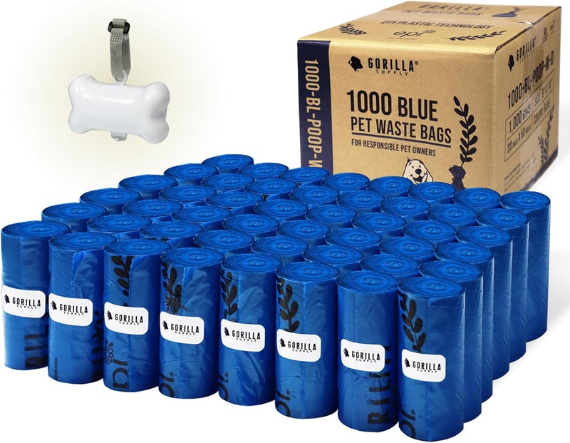 GORILLA SUPPLY Dog Poop Waste Bags with Dispenser and Leash Tie, 9" x 13", Blue, 1000 Count - Image 1