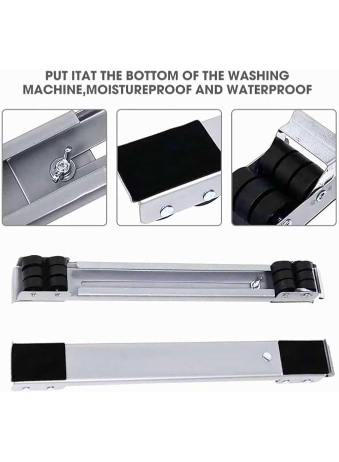 Mobile furniture stand with adjustable swivel base, 24 heavy-duty wheels and brakes for refrigerator, washing machine, and dryer; 200 kg load capacity; expandable from 45 to 70 cm; 2 pieces, silver - Image 4