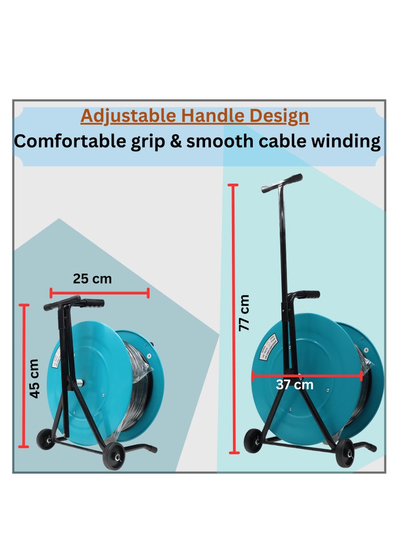 BONAI BN-HK95 100m Heavy Duty Cable Reel with Adjustable Handle & Wheels, 3 Socket Power Extension Drum, 220-240V Industrial Wire Reel, 2x2.5mm² Electric Cord for Workshop, Construction & Outdoor - Image 4