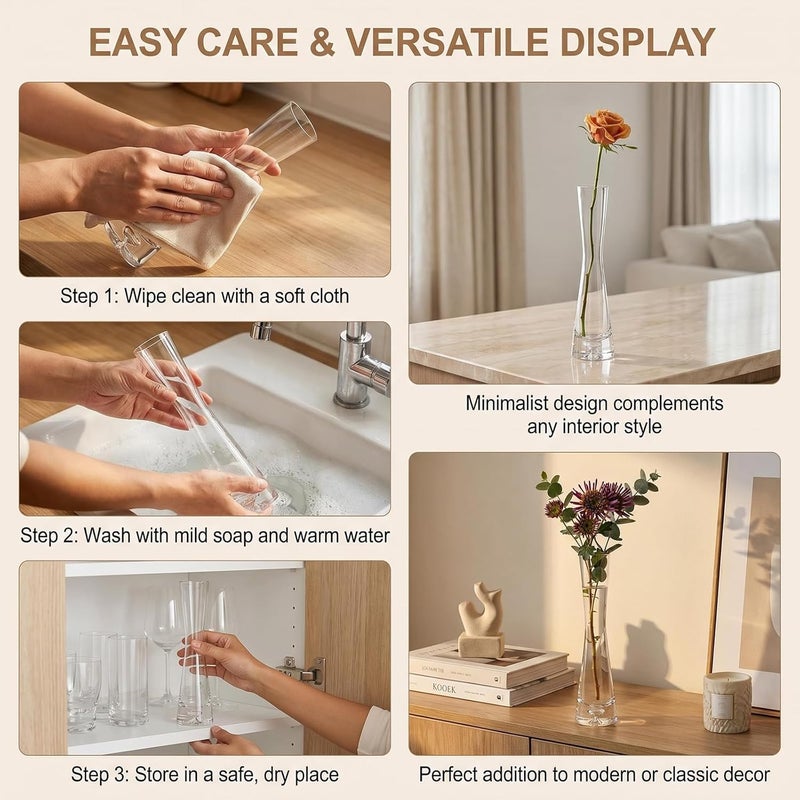 VASANA Transparent Glass Bud Vase Mini Floral Vase with Small Mouth Slim Waist Flower Container Single Stem Holder for Office Home Hotel Dining Table Decor - Image 5