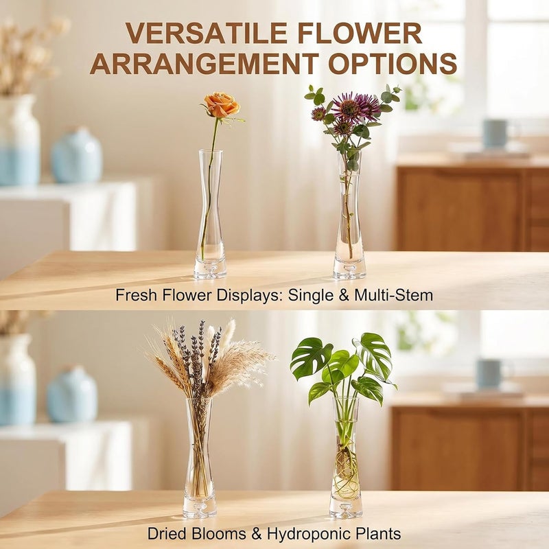 VASANA Transparent Glass Bud Vase Mini Floral Vase with Small Mouth Slim Waist Flower Container Single Stem Holder for Office Home Hotel Dining Table Decor - Image 3