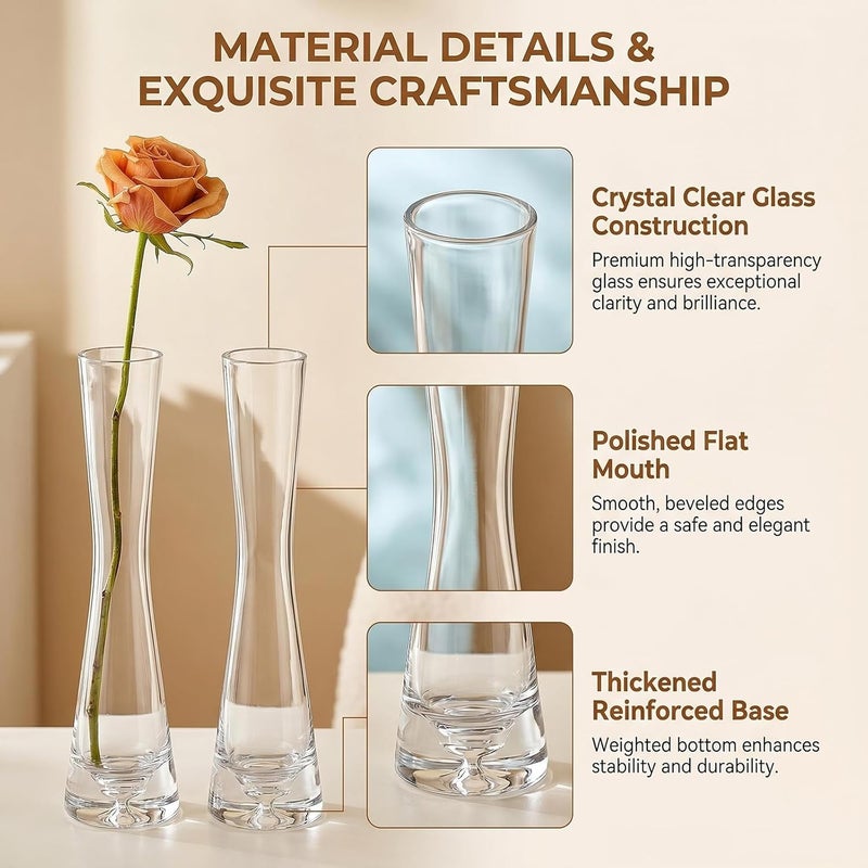 VASANA Transparent Glass Bud Vase Mini Floral Vase with Small Mouth Slim Waist Flower Container Single Stem Holder for Office Home Hotel Dining Table Decor - Image 4