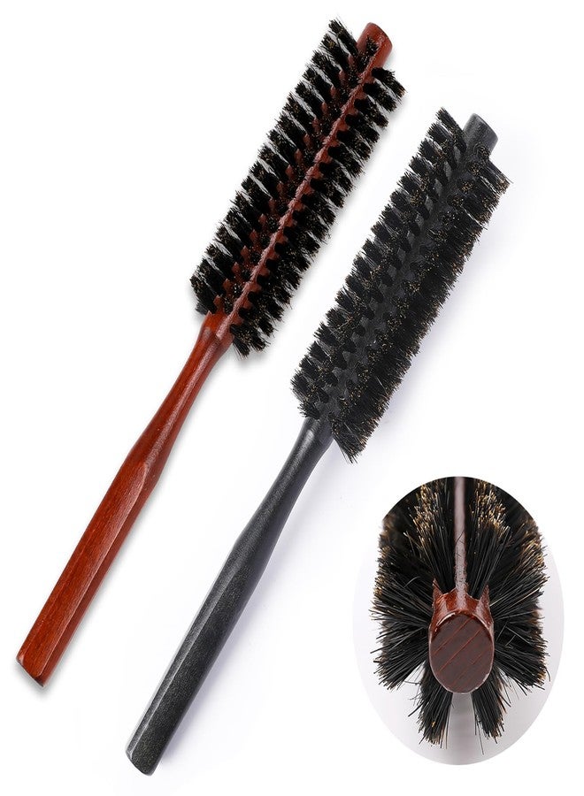 Sliverdew Small Rond Hair Brush, 2 Pack Natural Boar Bristle Hairbrush with Wood Handle Mini Travel Portable Circle Vent Brush for Women Bangs, Thin, Short, Wet, Restore Hair Shine - Image 1