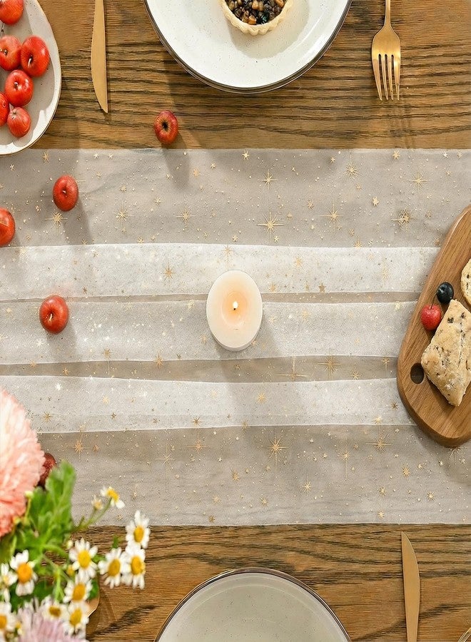 Artoid Mode Gold Stars Beige Gauze Table Runner 120 Inch 10FT, Sheer Dining Wedding Holiday Birthday Table Decor for Home Party - Image 5