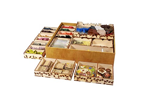 The Broken Token Everdell Board Game Compatible Box Organizer Wood Storage Box with Multiple Adjustable Trays for Tokens Coins and Cards Wooden Game Organizer - Image 1