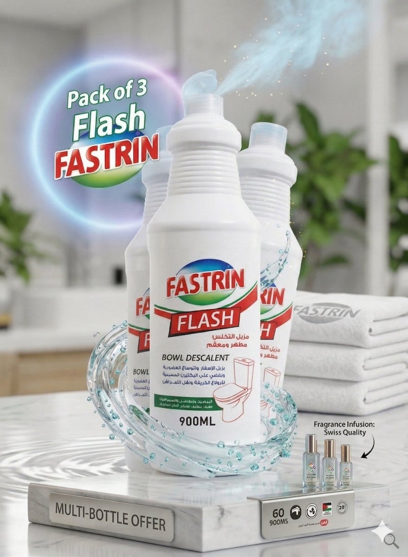 Fastrin Flash Toilet Bowl Cleaner & Descaler 900ML Pack of 3| Powerful Limescale Remover, Disinfectant & Bathroom Cleaner | Removes Stains, Germs & Odors UAE - Image 1