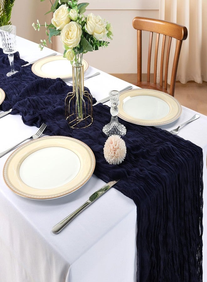 CKIKU 6 Pack 10FT Navy Blue Cheesecloth Table Runner 120 Inch Long Gauze Rustic Boho Cheese Cloth Table Runner Sheer Fabric for Wedding Party Birthday Bridal Baby Shower Centerpiece Home Decor - Image 2