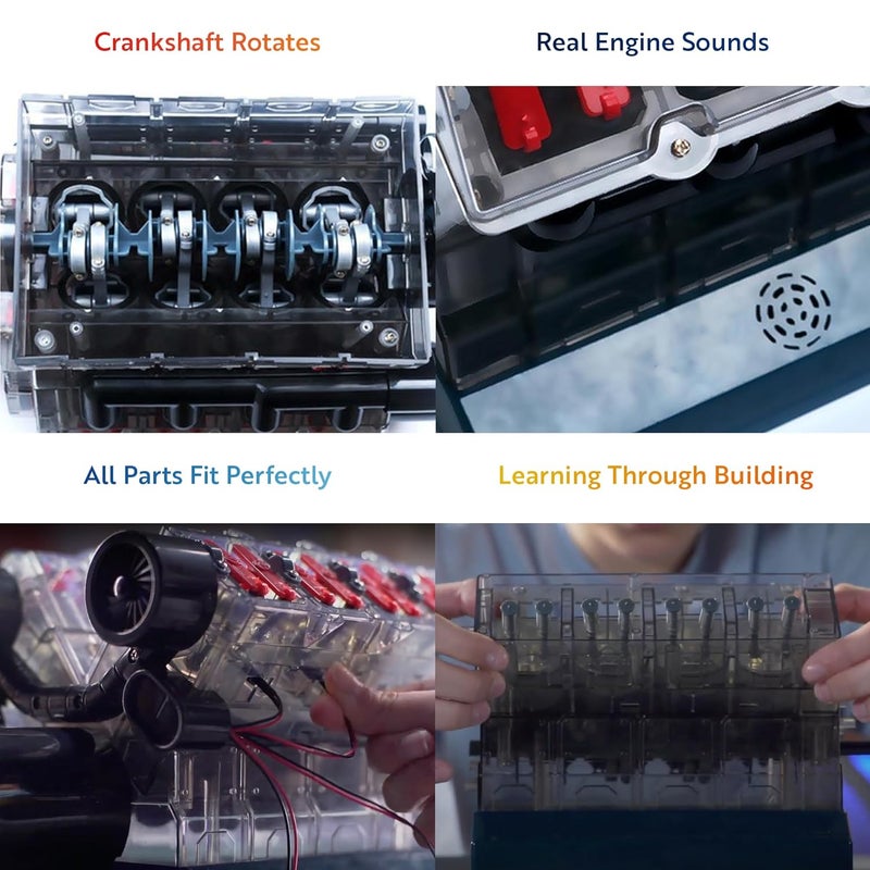 Playz V8 Combustion Engine Model Kit That Runs - Build Your Own STEM Mini V8 Model Engine Kit for Adults & Kids Age 12+, Visible V8 Mini Engine Kit That Works for Adult w/ 270 STEM Parts - Image 5