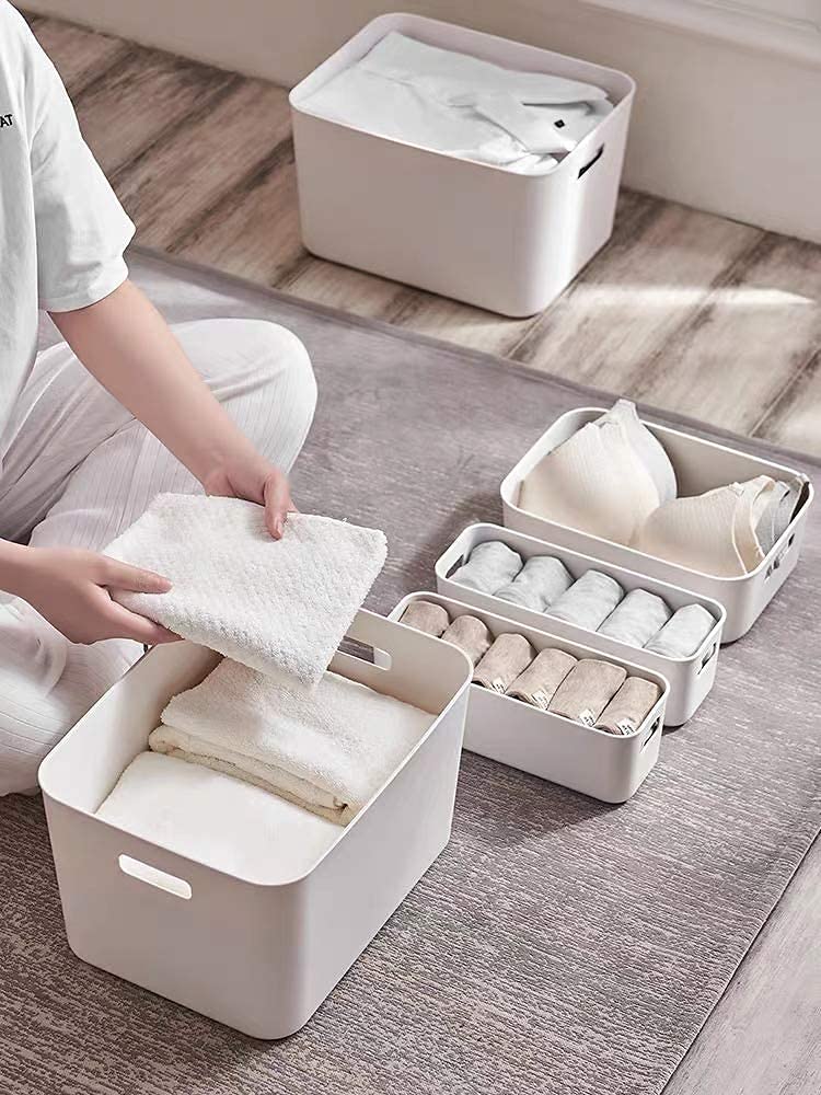 Amyup Set Of 3 Plastic Storage Bins,Versatile Kitchen Pantry Organization and Storage,for Plastic Storage Container Under Bed,Under Sink Bathroom Organizer (White, 3 Pack Small) - Image 2