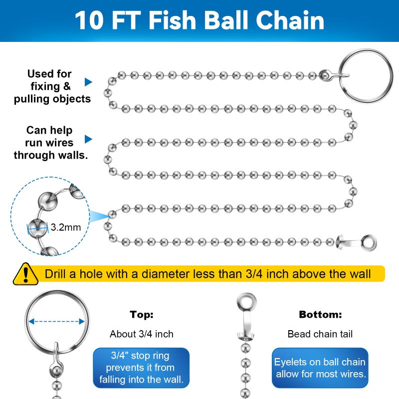 Feekoon Wet Noodle & Retriever Flexible Magnetic Pickup Tool, Bead Chain Fishing Flexible Magnetic Retriever Expandable Retrieval Hook for Wire Through Wall Wiring, Item Pickup - Image 4