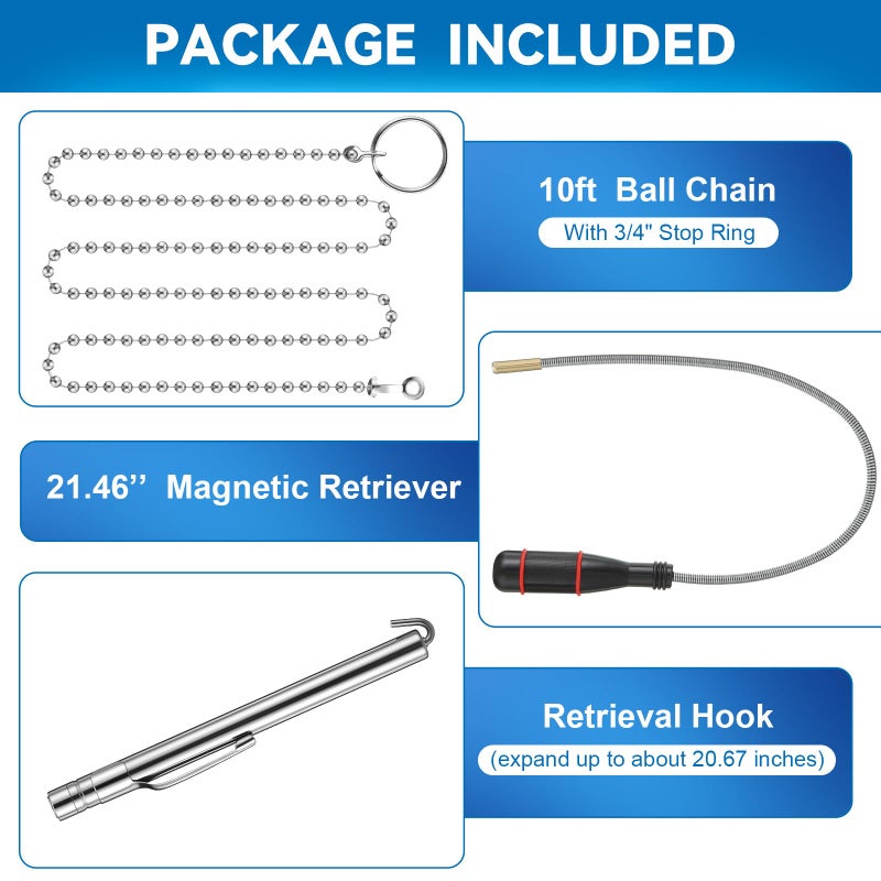 Feekoon Wet Noodle & Retriever Flexible Magnetic Pickup Tool, Bead Chain Fishing Flexible Magnetic Retriever Expandable Retrieval Hook for Wire Through Wall Wiring, Item Pickup - Image 2