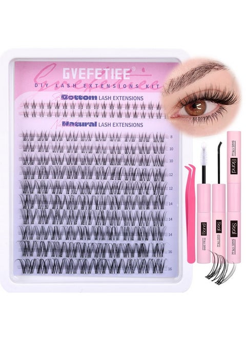Lash Clusters Kit Natural Lash Extensions Kit 5-16Mm Cluster Eyelash Extensions Kit Wispy Eyelash Clusters With Bottom Lashes And Waterproof Lash Bond And Seal Tweezers Invisible Lash Band