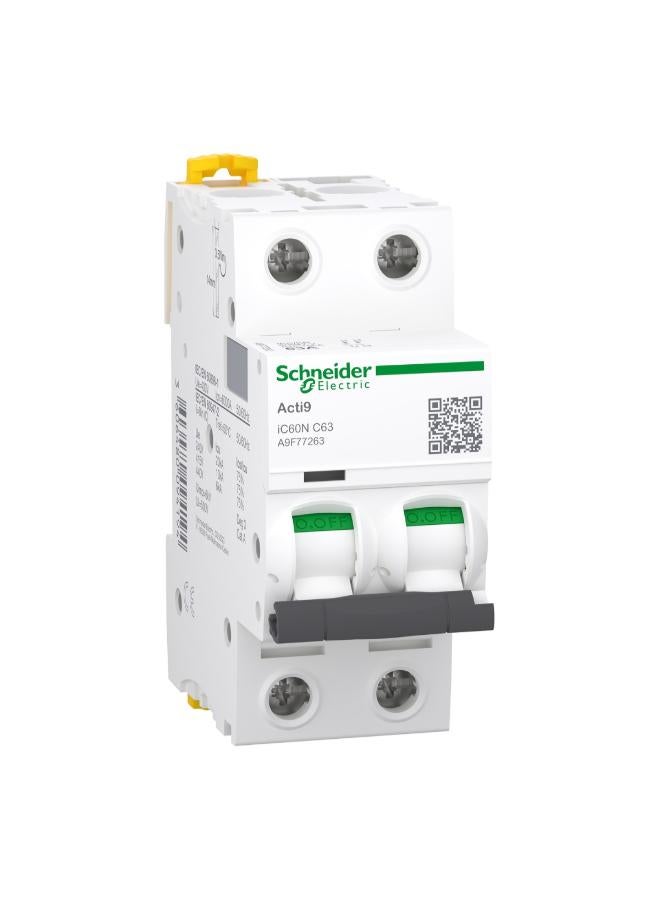 Schneider Electric Acti9 Ic60N, 63 A Miniature Circuit Breaker, 2P,  C Curve, Schneider Electric