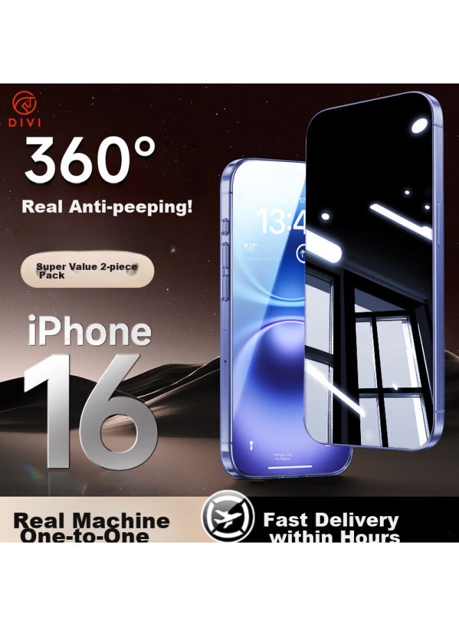 Divi Privacy Screen Protector For Iphone 16, 360° Anti-peeping Tempered Glass Film, Shatterproof, Anti-fingerprint, Anti-spy, Privacy Protection - Image 1