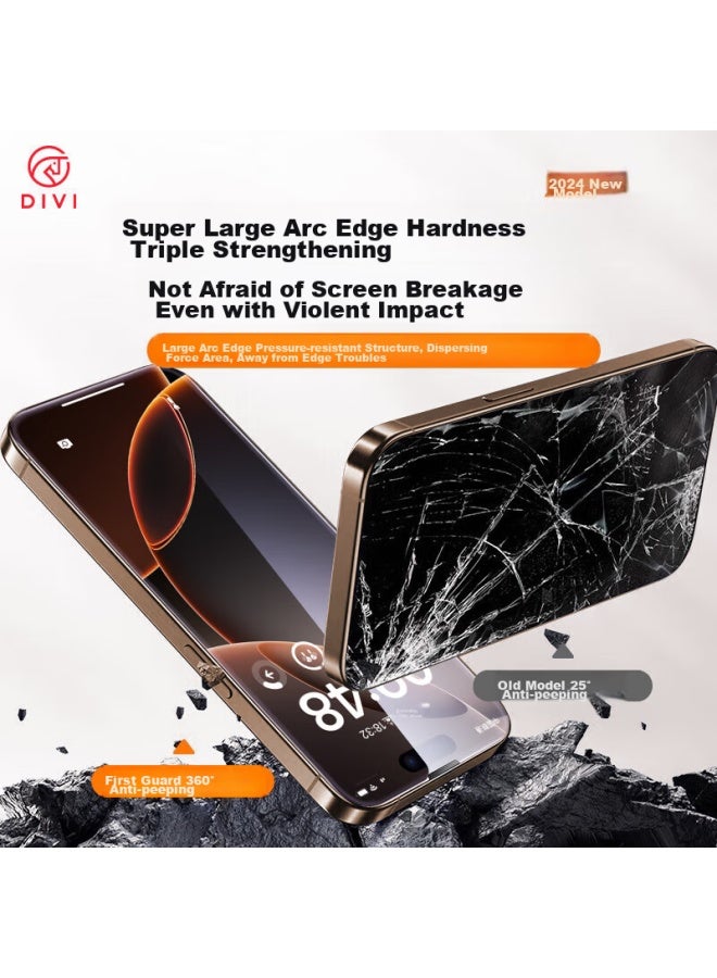 Divi Privacy Screen Protector For Iphone 16, 360° Anti-peeping Tempered Glass Film, Shatterproof, Anti-fingerprint, Anti-spy, Privacy Protection - Image 4